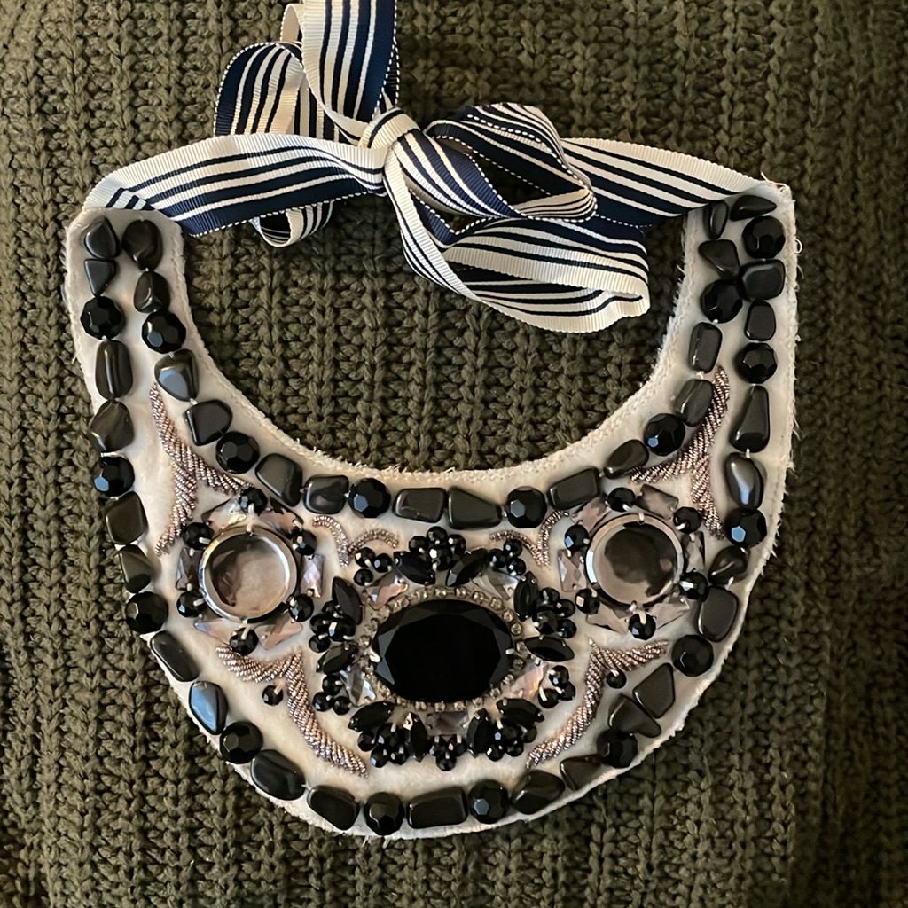 White And Black Beaded Bib Necklace